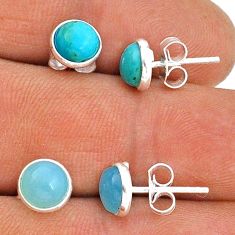 4.63cts chalcedony arizona mohave turquoise silver 2 pair stud earrings u96165