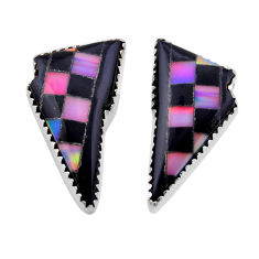 11.38cts checker black pink strip opal fancy 925 silver stud earrings n53341