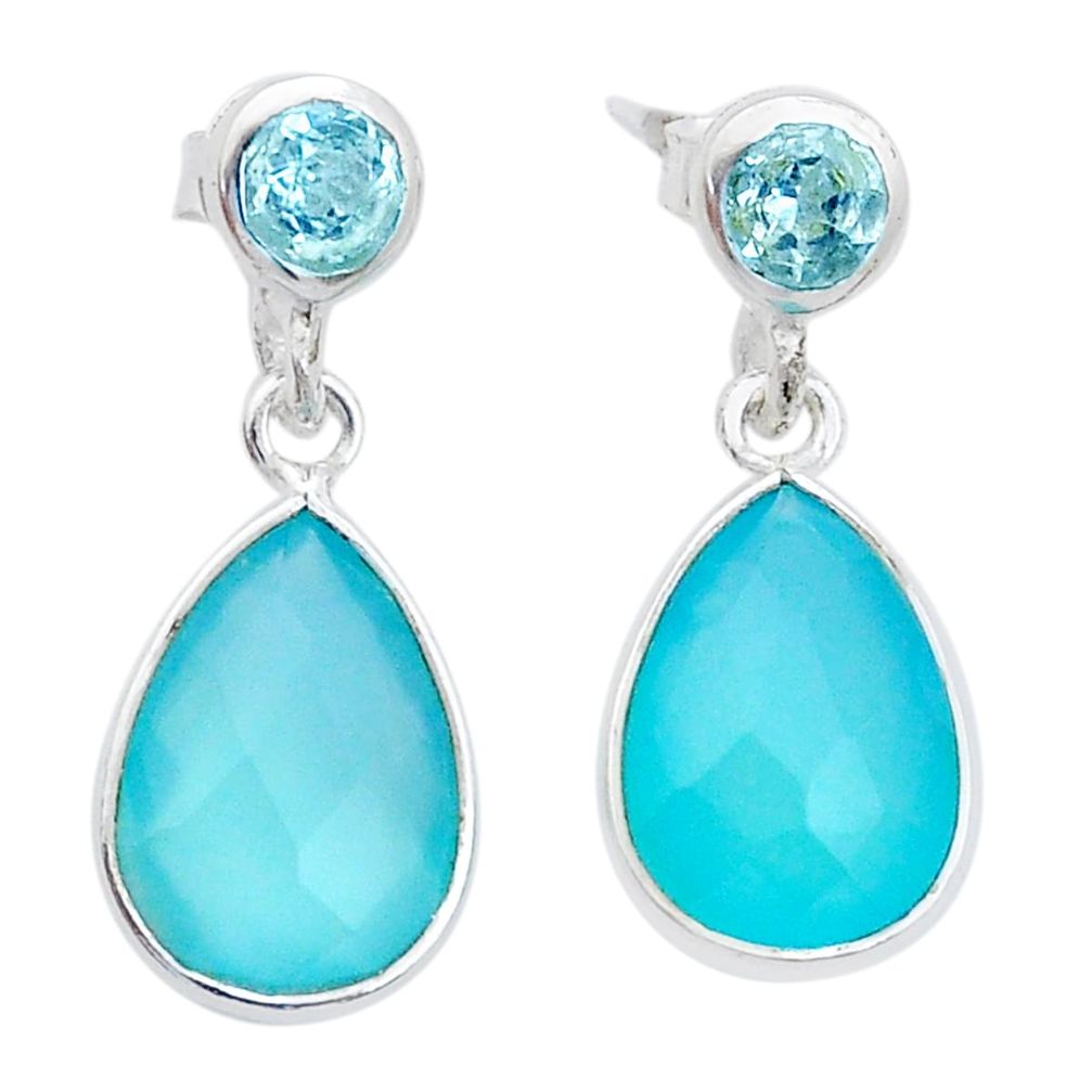 8.45cts checker cut natural aqua chalcedony topaz silver dangle earrings u74688