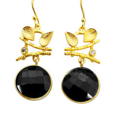 17.50cts checker cut natural black onyx 925 silver gold dangle earrings y24104