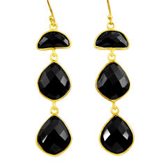 23.10cts checker cut natural black onyx 925 silver gold dangle earrings y24117