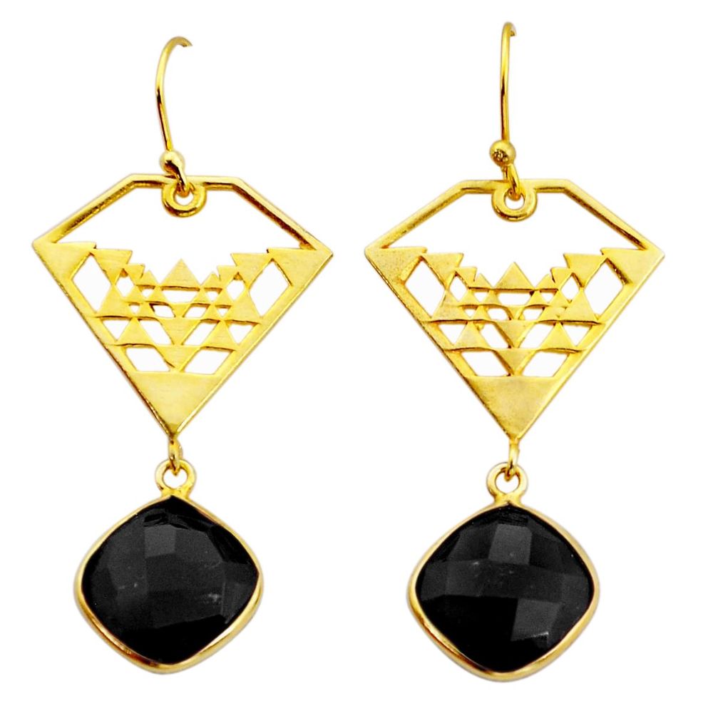 12.36cts checker cut natural black onyx 925 silver gold dangle earrings y2448
