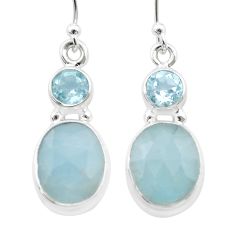 11.13cts checker cut natural blue aquamarine topaz silver dangle earrings u44588