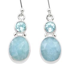 10.93cts checker cut natural blue aquamarine topaz silver dangle earrings u44594