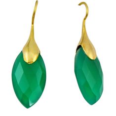 16.49cts checker cut natural chalcedony 925 silver gold dangle earrings y47401