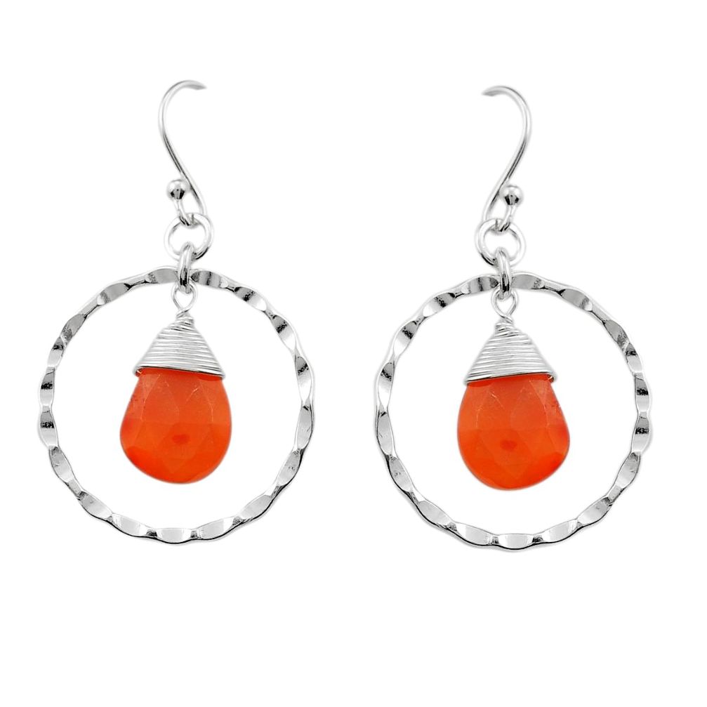 7.90cts checker cut natural cornelian (carnelian) silver dangle earrings y25679