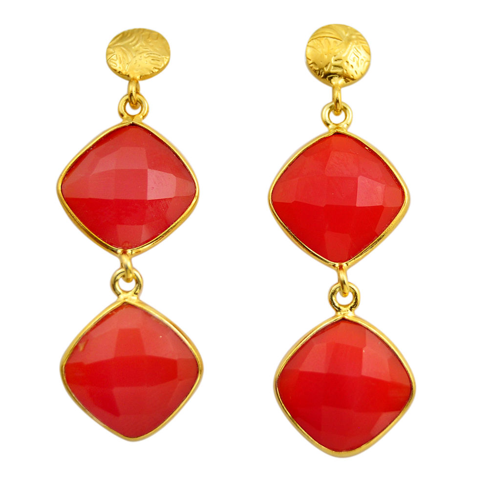 20.94cts checker cut natural honey onyx 925 silver gold dangle earrings n1161
