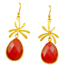 18.70cts checker cut natural honey onyx 925 silver gold dangle earrings n28644