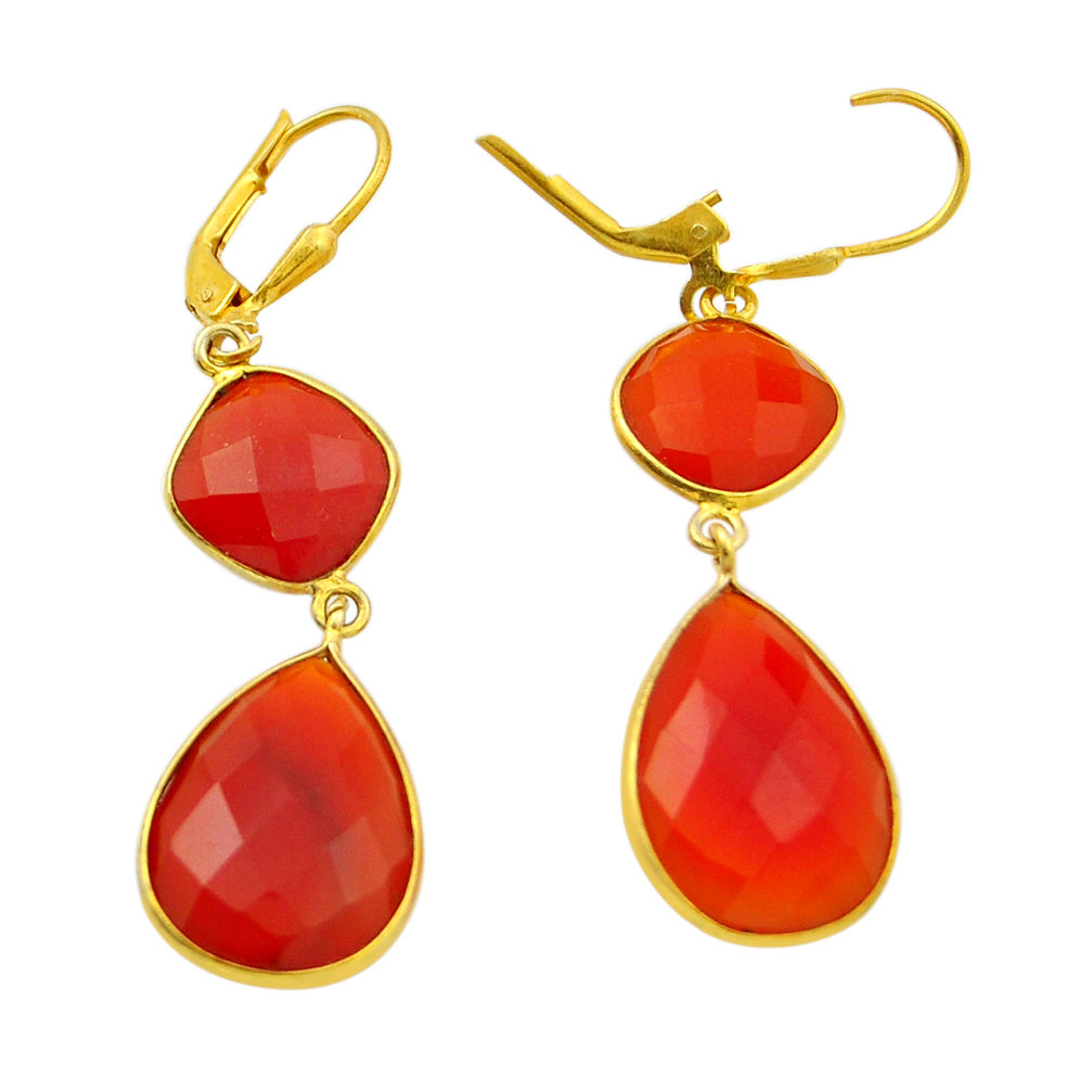 18.51cts checker cut natural honey onyx 925 silver gold earrings jewelry n28669
