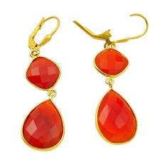 18.51cts checker cut natural honey onyx 925 silver gold earrings jewelry n28669
