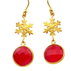 11.74cts checker cut natural honey onyx silver gold snowflake earrings n28666
