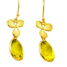 10.70cts checker cut natural lemon topaz 925 silver gold dangle earrings n26382