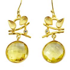 16.85cts checker cut natural lemon topaz 925 silver gold dangle earrings y2341