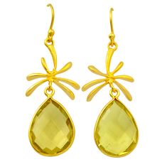 11.26cts checker cut natural lemon topaz 925 silver gold earrings jewelry n28663