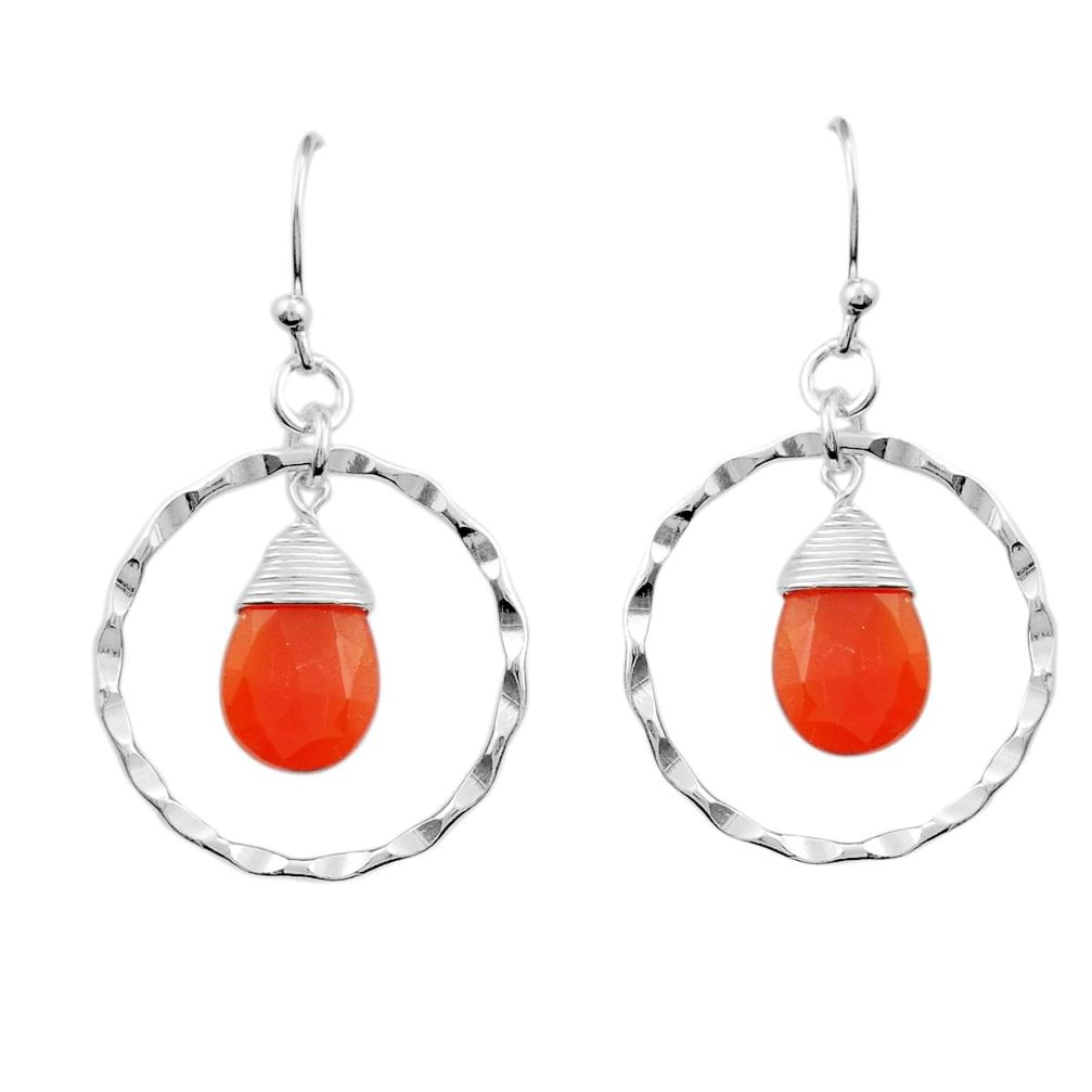 7.94cts checker cut natural orange cornelian 925 silver dangle earrings y25677