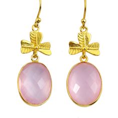 14.23cts checker cut natural pink rose quartz 925 silver gold earrings y24170