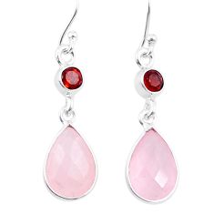 8.79cts checker cut natural pink rose quartz garnet 925 silver earrings u31828