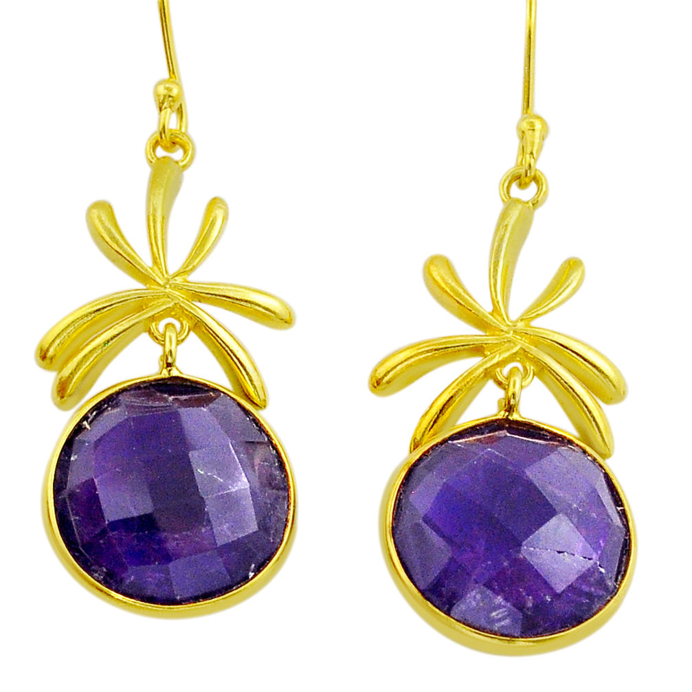 Clearance Sale- 20.51cts checker cut natural purple amethyst 925 silver gold earrings u88230