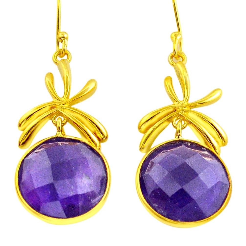 20.46cts checker cut natural purple amethyst silver gold dangle earrings u88231