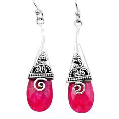 16.20cts checker cut natural red ruby 925 sterling silver dangle earrings y15387