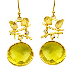 18.49cts checker cut natural white lemon topaz 925 silver gold earrings n26384