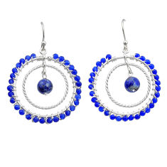 13.43cts circle of life natural blue lapis lazuli silver dangle earrings u92344