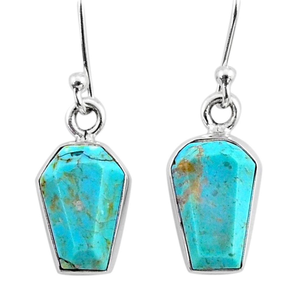 7.47cts coffin blue arizona mohave turquoise 925 silver dangle earrings r79995