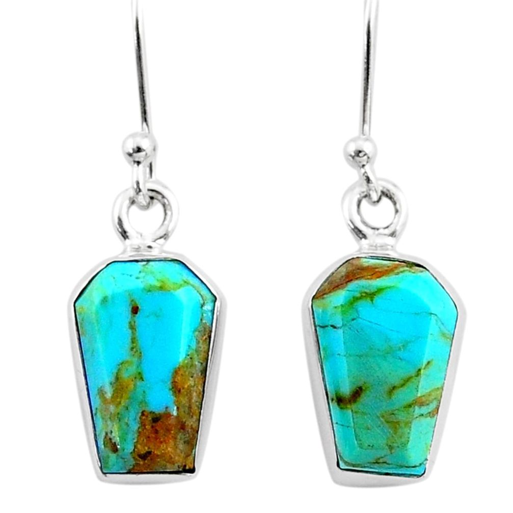 6.99cts coffin blue arizona mohave turquoise 925 silver dangle earrings r79996