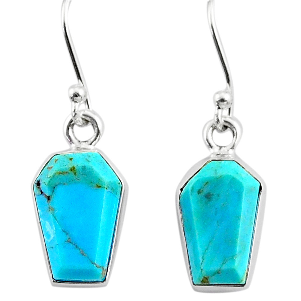 7.50cts coffin blue arizona mohave turquoise 925 silver dangle earrings r80001