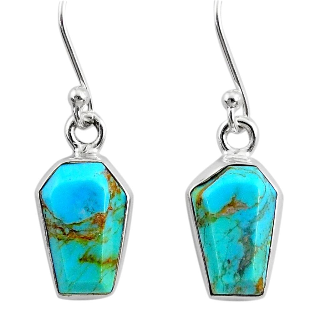 6.53cts coffin blue arizona mohave turquoise 925 silver dangle earrings r80026