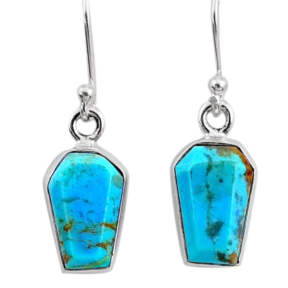 6.95cts coffin blue arizona mohave turquoise 925 silver dangle earrings r80029