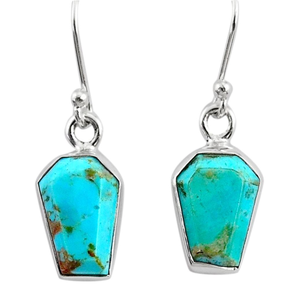 6.60cts coffin blue arizona mohave turquoise 925 silver dangle earrings r80052