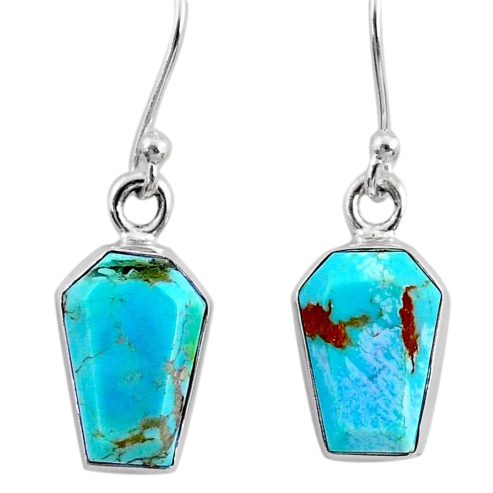 6.51cts coffin blue arizona mohave turquoise 925 silver dangle earrings r80053