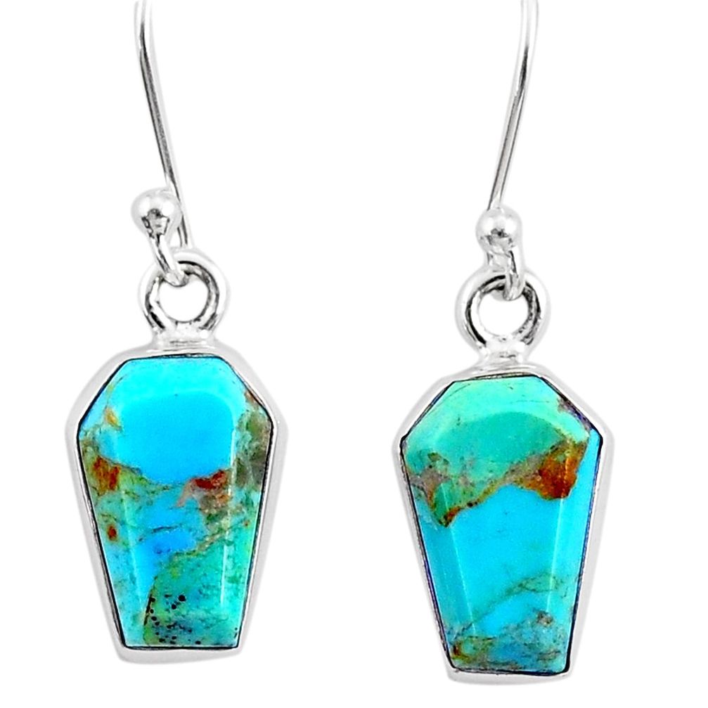 6.97cts coffin blue arizona mohave turquoise 925 sterling silver earrings r80078