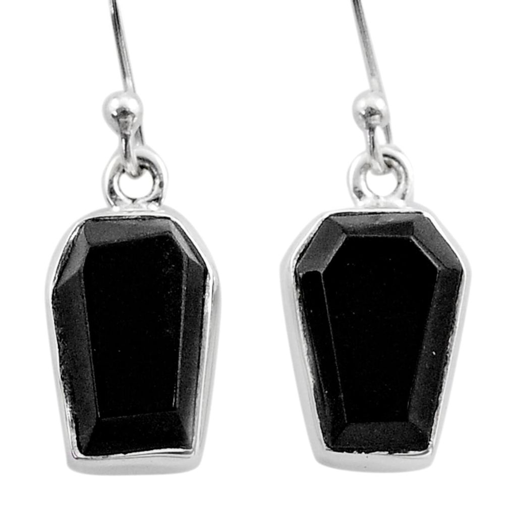 8.26cts coffin natural black onyx 925 sterling silver dangle earrings t47892