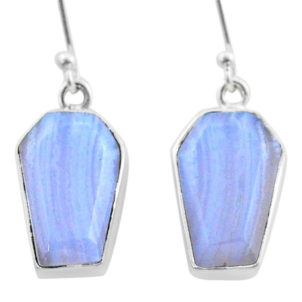 6.54cts coffin natural blue lace agate 925 silver dangle earrings t47861