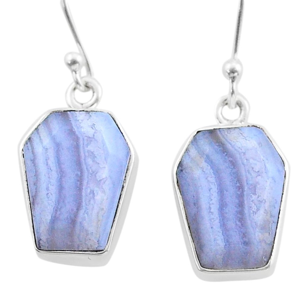 11.25cts coffin natural blue lace agate 925 silver dangle earrings t47862