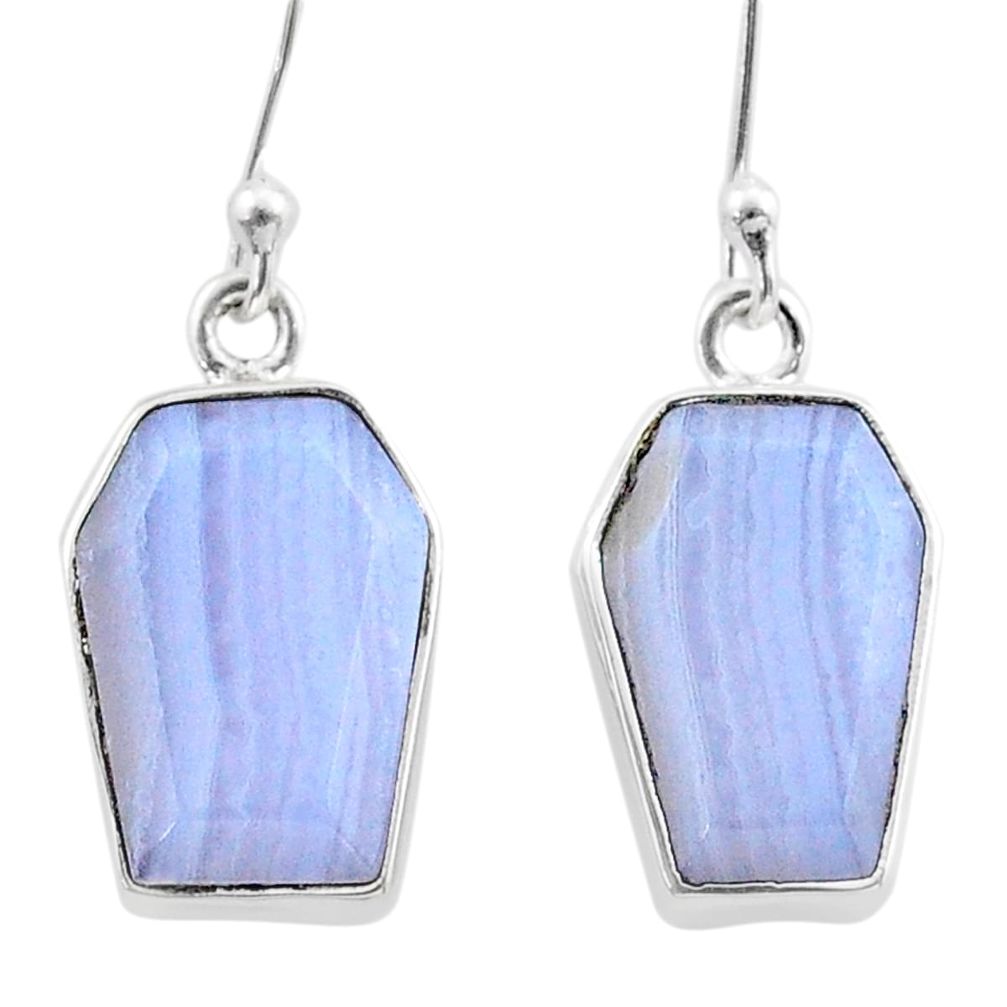 11.13cts coffin natural blue lace agate 925 silver dangle earrings t47866