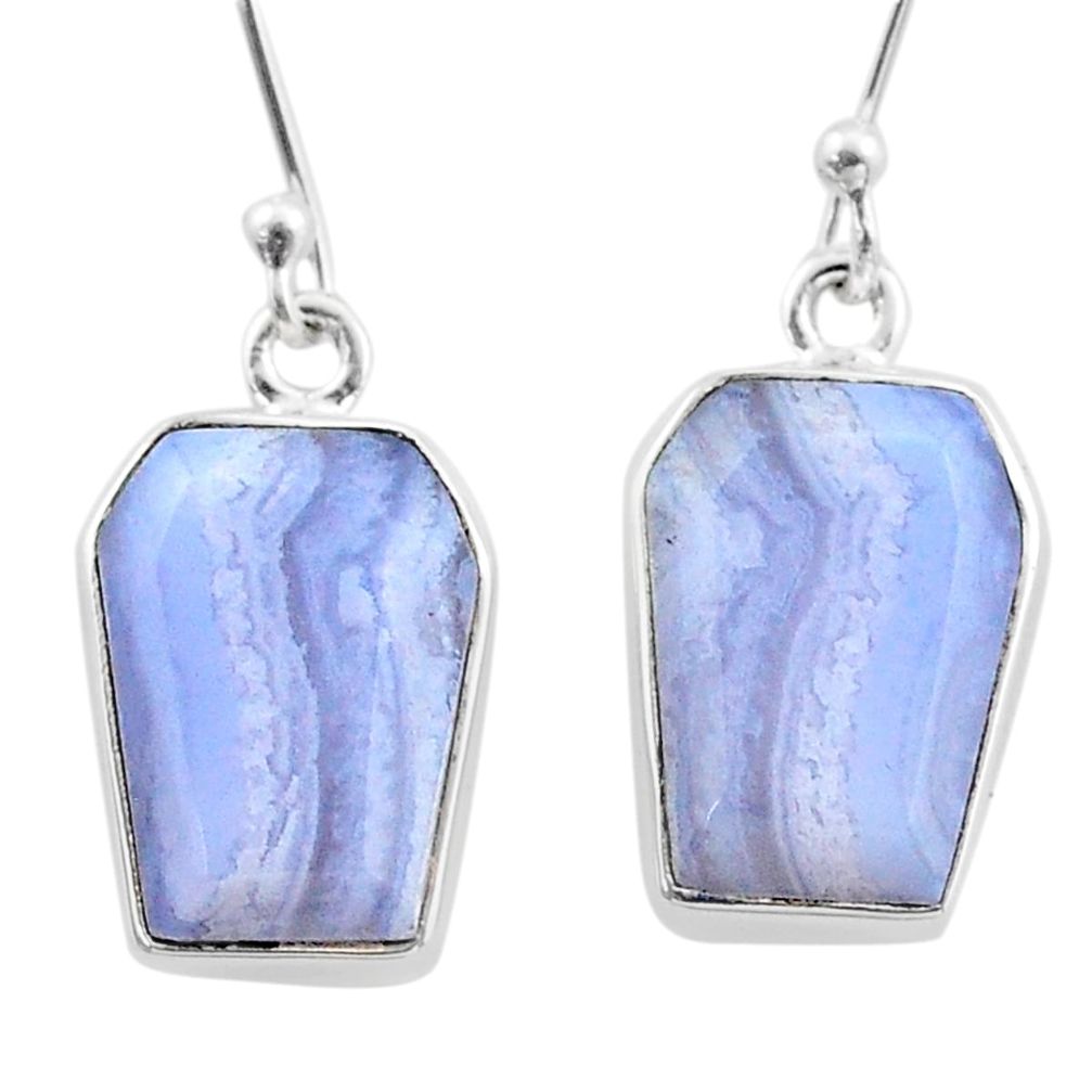 12.14cts coffin natural blue lace agate 925 silver dangle earrings t47869