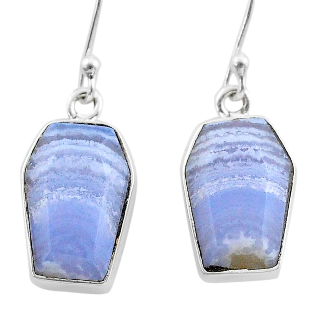 9.87cts coffin natural blue lace agate 925 silver dangle earrings t47872