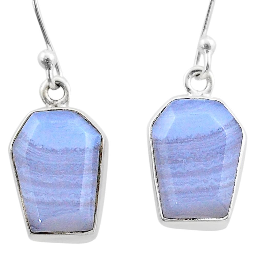 9.25cts coffin natural blue lace agate 925 silver dangle earrings t47873