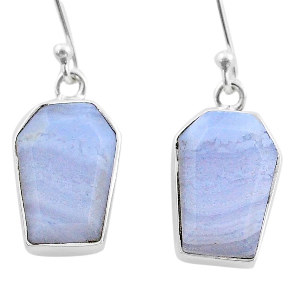 10.74cts coffin natural blue lace agate 925 silver dangle earrings t47876