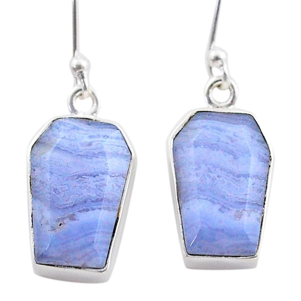11.11cts coffin natural blue lace agate 925 silver dangle earrings t47877