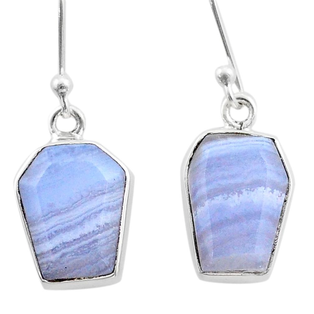 8.71cts coffin natural blue lace agate 925 silver dangle earrings t47895