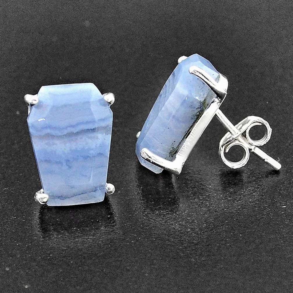 9.96cts coffin natural blue lace agate 925 sterling silver earrings t1022