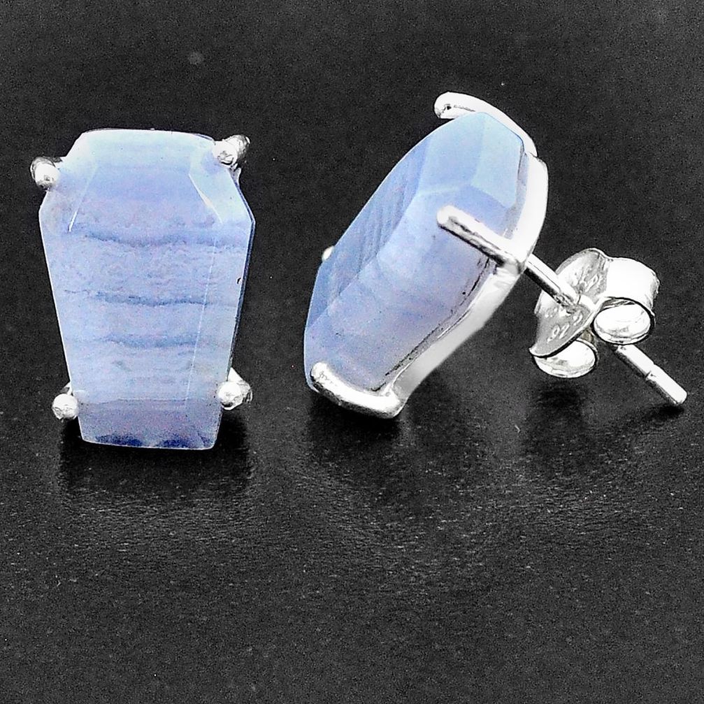 9.96cts coffin natural blue lace agate 925 sterling silver earrings t1029
