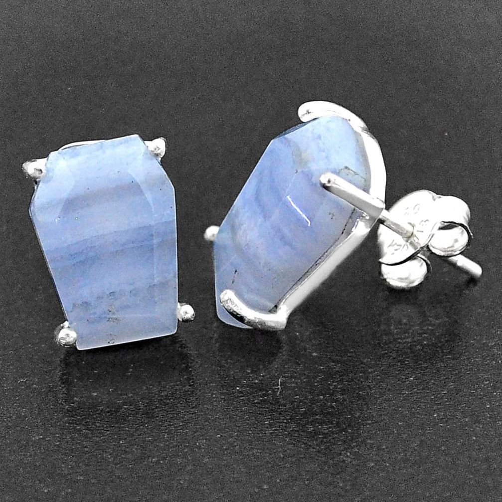 9.40cts coffin natural blue lace agate 925 sterling silver stud earrings t1021