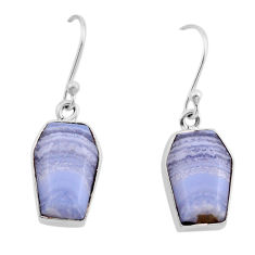 8.69cts coffin natural blue lace agate fancy 925 silver dangle earrings y92108