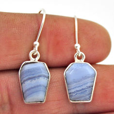 8.95cts coffin natural blue lace agate fancy 925 sterling silver earrings n28755
