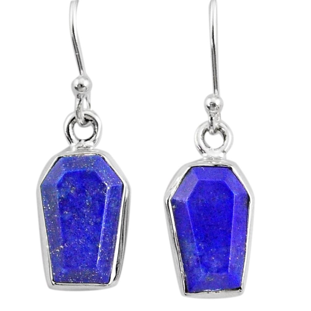 8.00cts coffin natural blue lapis lazuli 925 silver dangle earrings r80034